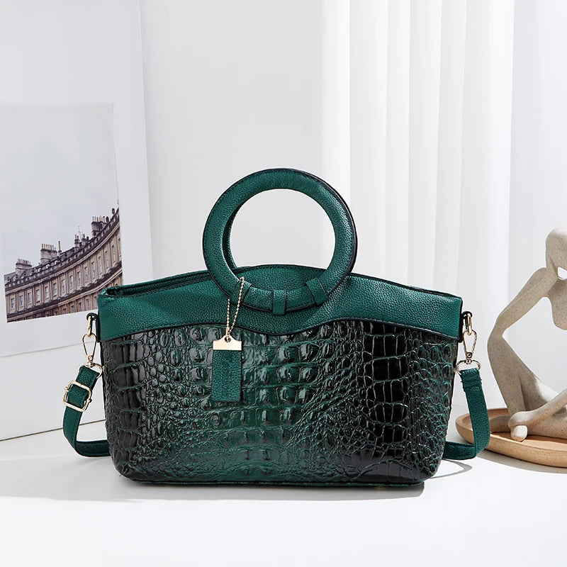 Fashion women's bag new crocodile pattern stylish large capacity leisure shoulder and crossbody bag