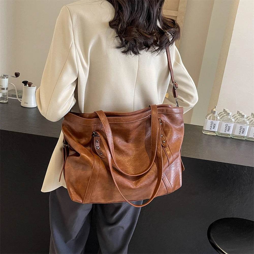 MOODS Large Sized Tote Bags For Women Soft PU Leather Pure Color Large Capacity Shopper Shoulder Crossbody Bag Quality Handbags - Dressect