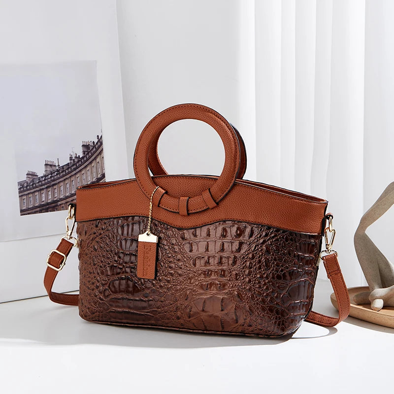 Fashion women's bag new crocodile pattern stylish large capacity leisure shoulder and crossbody bag