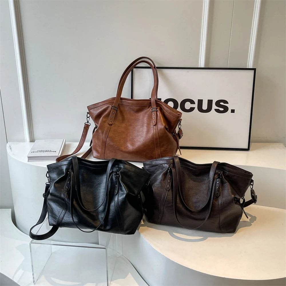 MOODS Large Sized Tote Bags For Women Soft PU Leather Pure Color Large Capacity Shopper Shoulder Crossbody Bag Quality Handbags - Dressect