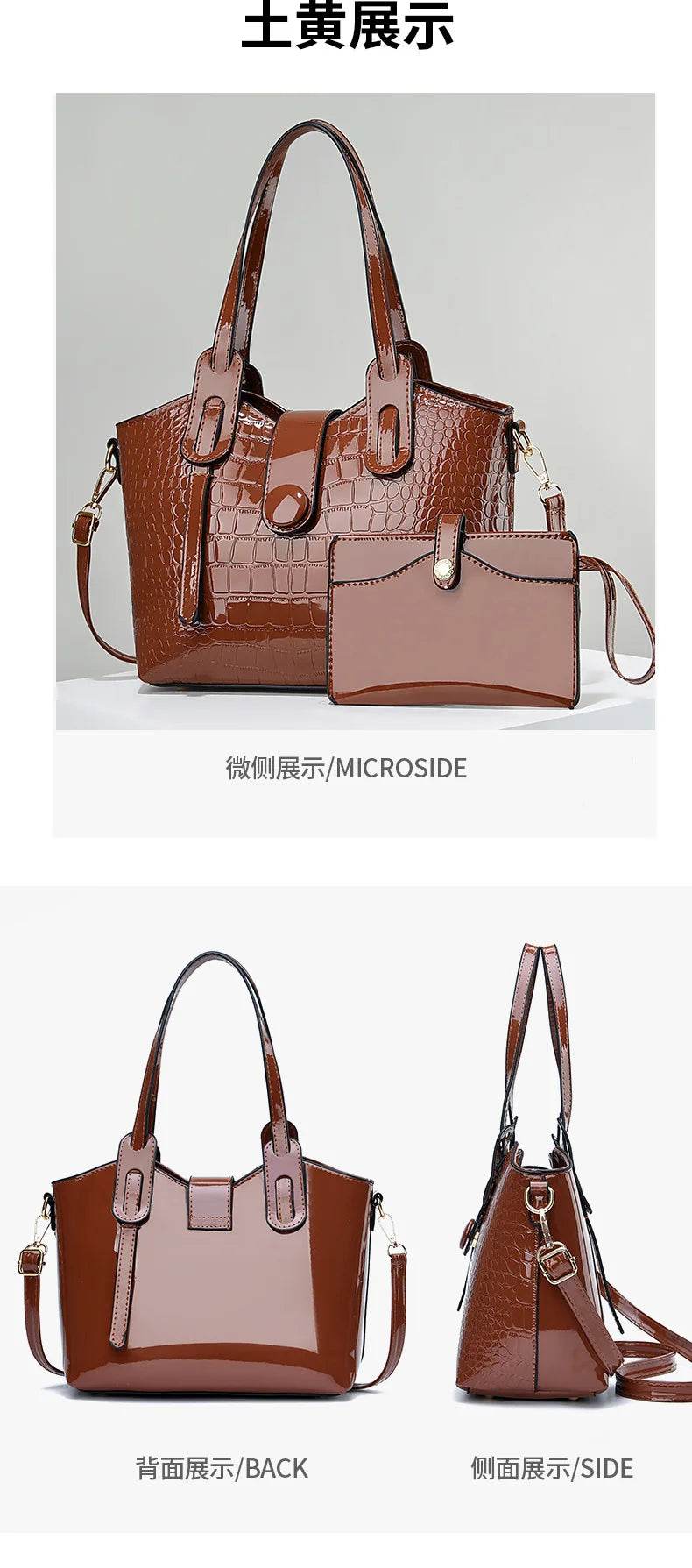 Leather Glossy Women's Handbag 2025 New Women's 2 in 1 Composite Bags Bag Large Capacity One Shoulder Crossbody Bag - Dressect