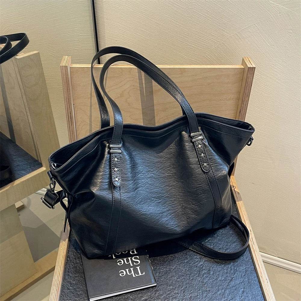 MOODS Large Sized Tote Bags For Women Soft PU Leather Pure Color Large Capacity Shopper Shoulder Crossbody Bag Quality Handbags - Dressect