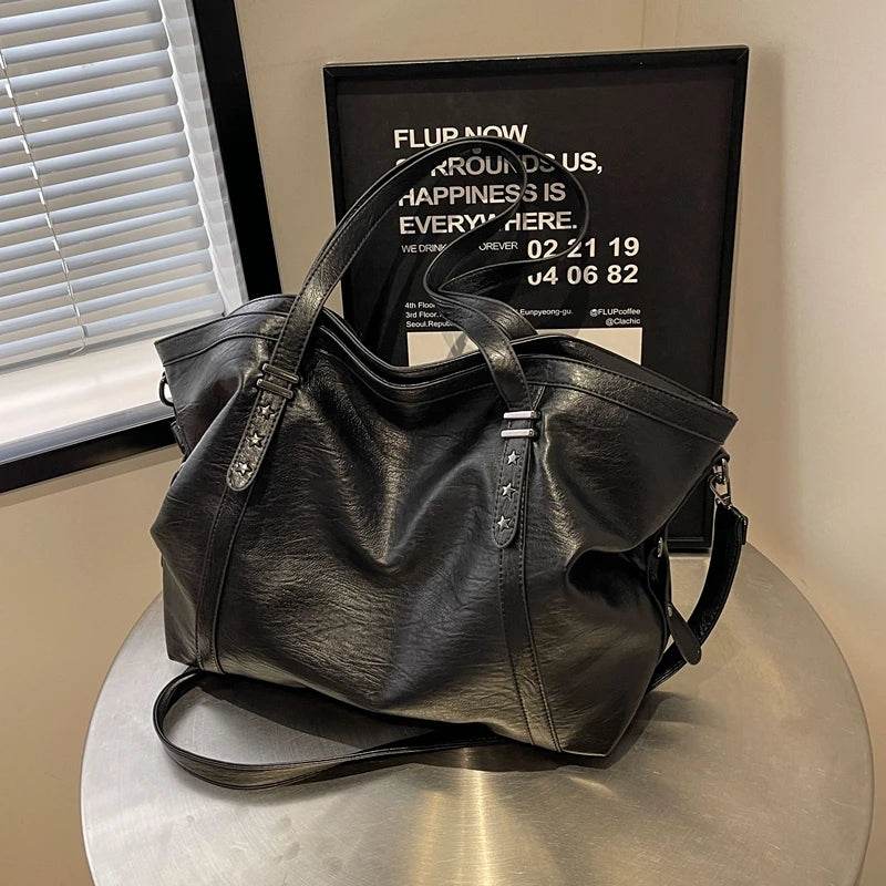 MOODS Large Sized Tote Bags For Women Soft PU Leather Pure Color Large Capacity Shopper Shoulder Crossbody Bag Quality Handbags - Dressect