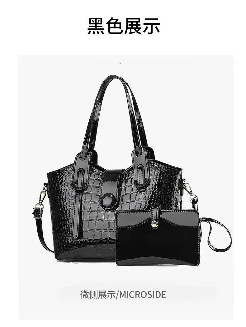 Leather Glossy Women's Handbag 2025 New Women's 2 in 1 Composite Bags Bag Large Capacity One Shoulder Crossbody Bag - Dressect