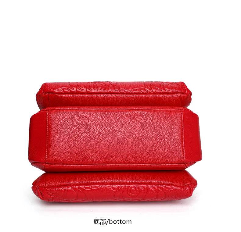 Classic embossed women's bag leather pit bag, large capacity top cowhide cross-body bag - Dressect