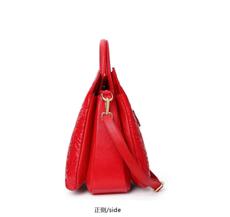 Classic embossed women's bag leather pit bag, large capacity top cowhide cross-body bag - Dressect