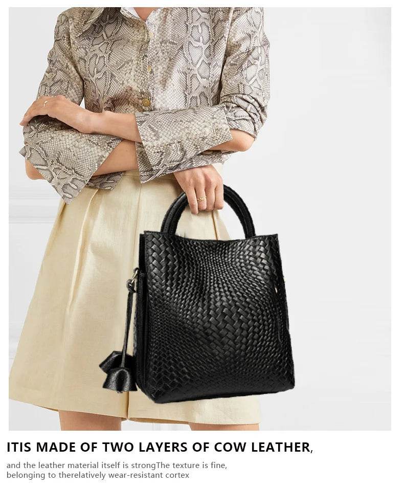 New women's handbag, large capacity woven texture bucket bag, multiple colors - Dressect