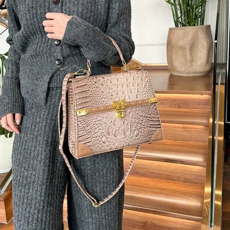 Designer Women Crocodile Pattern Crossbody Bag - Dressect