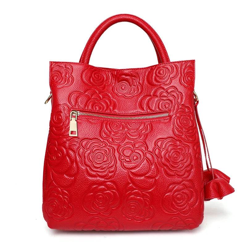 Classic embossed women's bag leather pit bag, large capacity top cowhide cross-body bag - Dressect