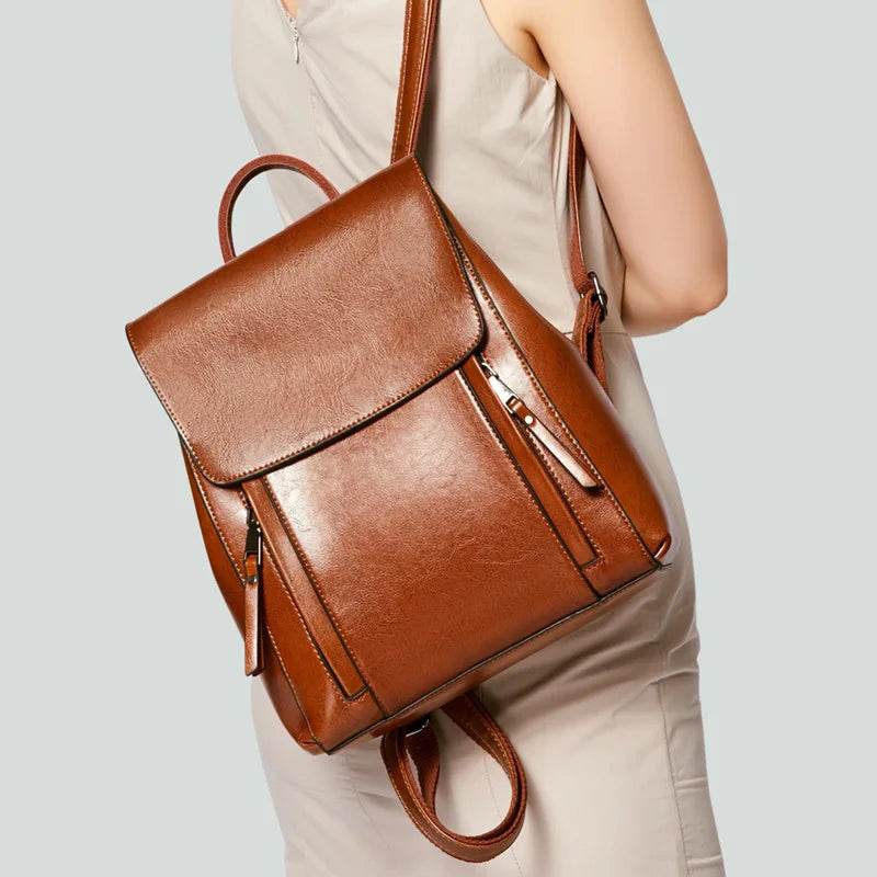 Women Backpack Cross body Shoulder Bag Genuine Leather Female Natural Skin Book Laptop Rucksack Messenger Bags - Dressect