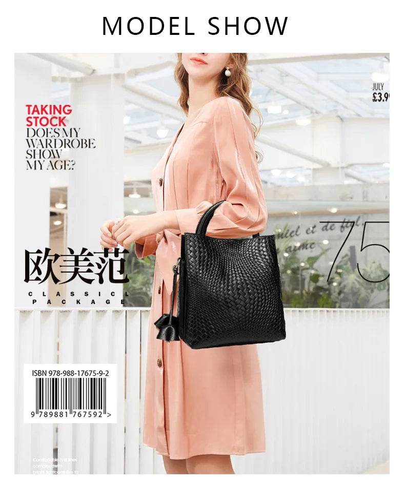 New women's handbag, large capacity woven texture bucket bag, multiple colors - Dressect