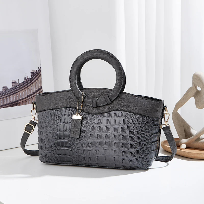 Fashion women's bag new crocodile pattern stylish large capacity leisure shoulder and crossbody bag