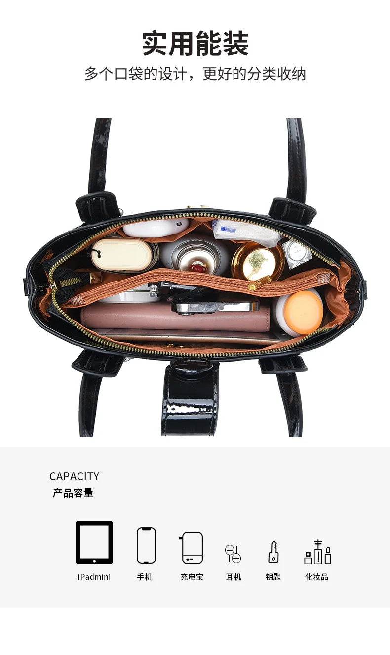 Leather Glossy Women's Handbag 2025 New Women's 2 in 1 Composite Bags Bag Large Capacity One Shoulder Crossbody Bag - Dressect