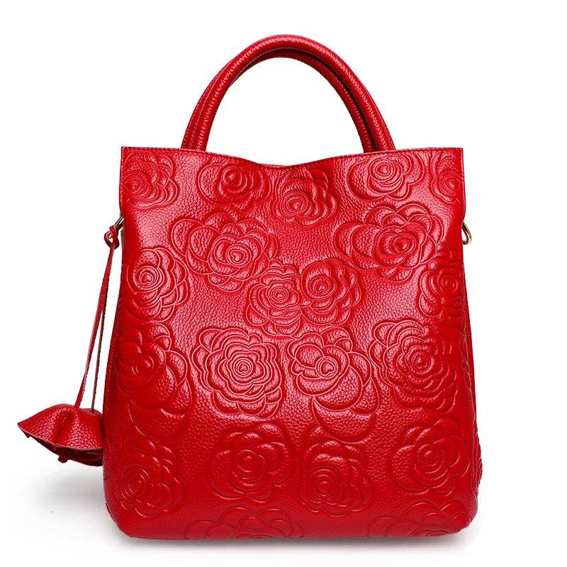 Classic embossed women's bag leather pit bag, large capacity top cowhide cross-body bag - Dressect