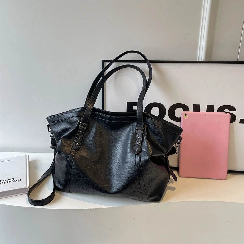 MOODS Large Sized Tote Bags For Women Soft PU Leather Pure Color Large Capacity Shopper Shoulder Crossbody Bag Quality Handbags - Dressect