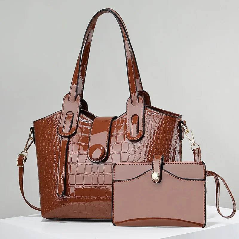 Leather Glossy Women's Handbag 2025 New Women's 2 in 1 Composite Bags Bag Large Capacity One Shoulder Crossbody Bag - Dressect