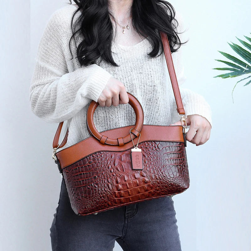 Fashion women's bag new crocodile pattern stylish large capacity leisure shoulder and crossbody bag