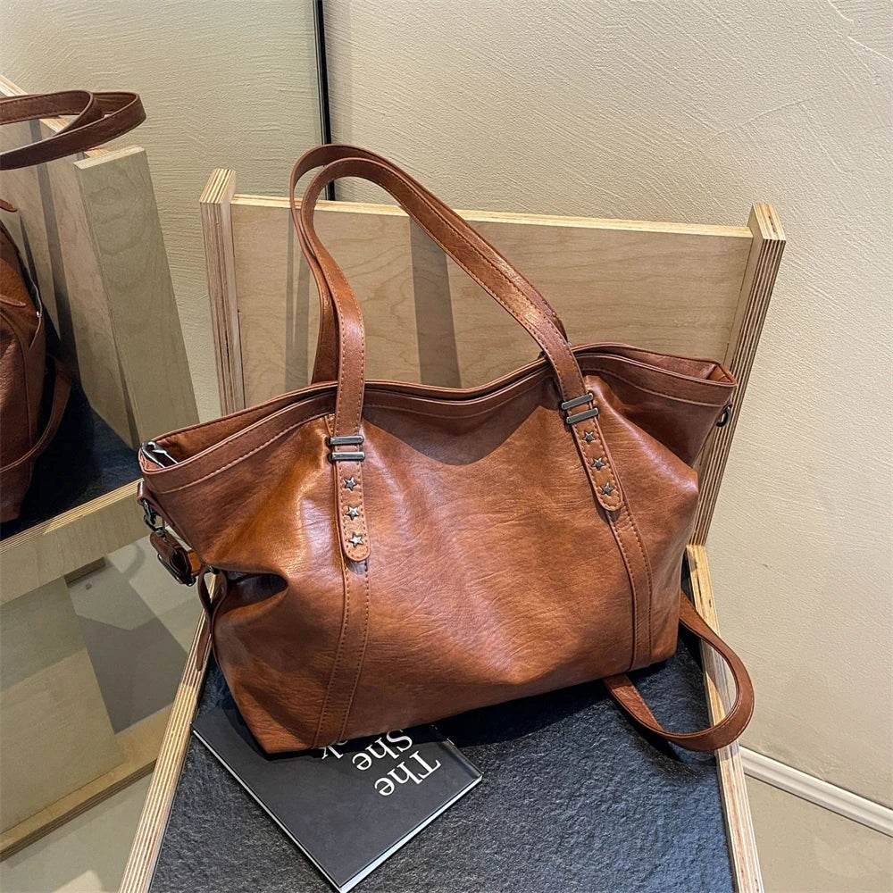 MOODS Large Sized Tote Bags For Women Soft PU Leather Pure Color Large Capacity Shopper Shoulder Crossbody Bag Quality Handbags - Dressect