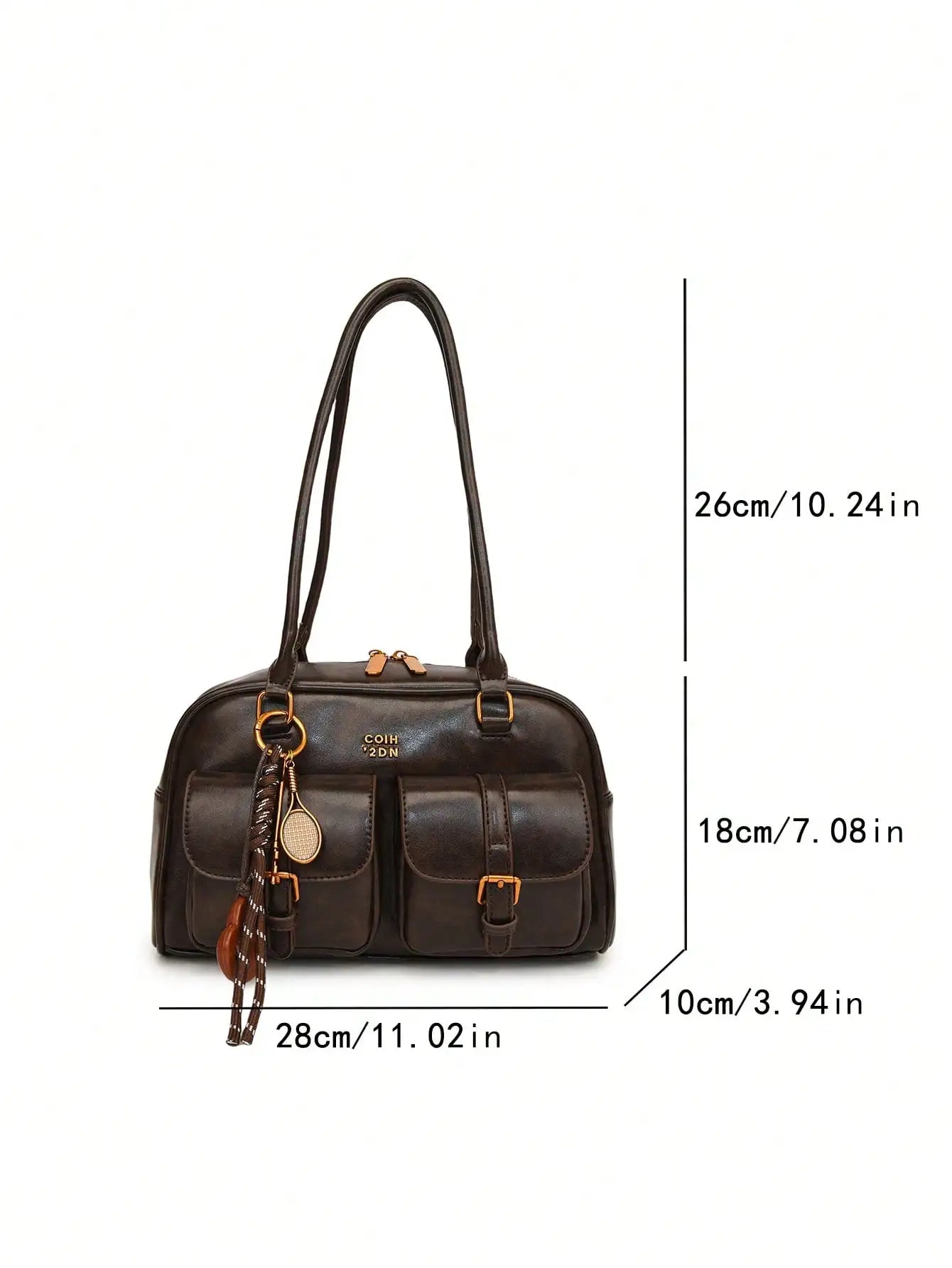 Vintage Brown Tote Bag for Women, Crossbody Shoulder Bag with Metal Buckles & Keychain, Stylish Spacious Daily Purse