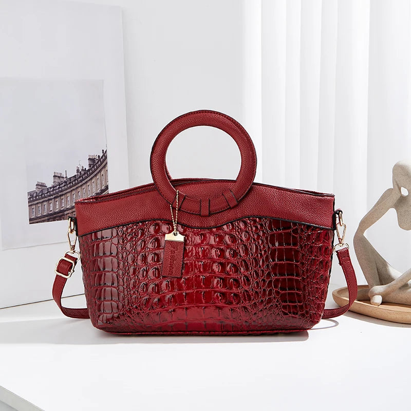 Fashion women's bag new crocodile pattern stylish large capacity leisure shoulder and crossbody bag