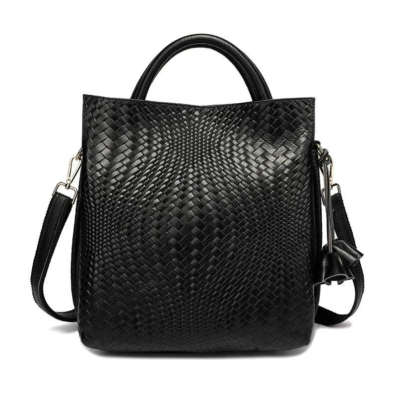 New women's handbag, large capacity woven texture bucket bag, multiple colors - Dressect