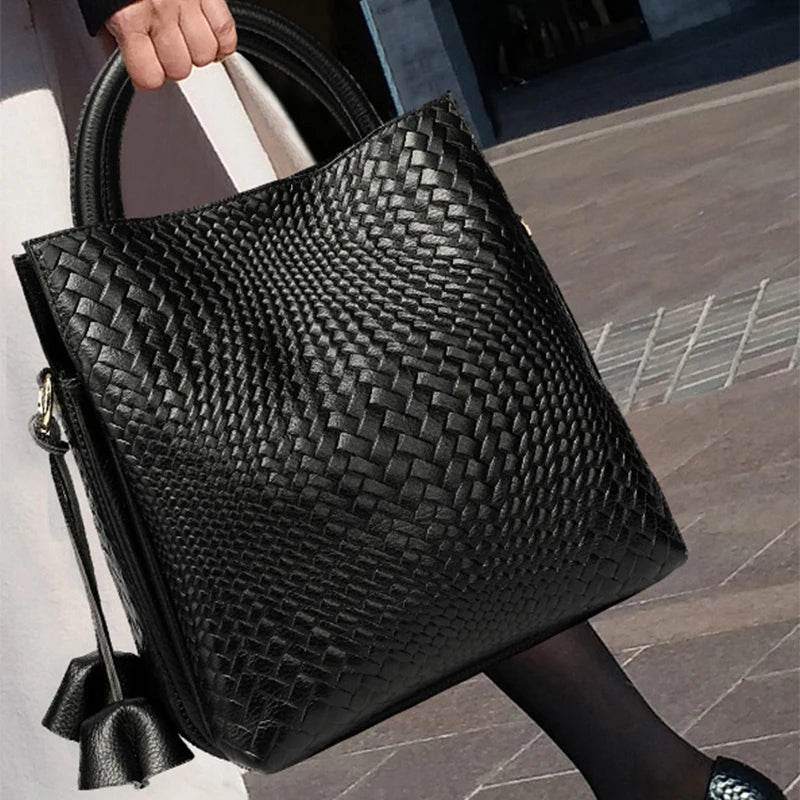 New women's handbag, large capacity woven texture bucket bag, multiple colors - Dressect