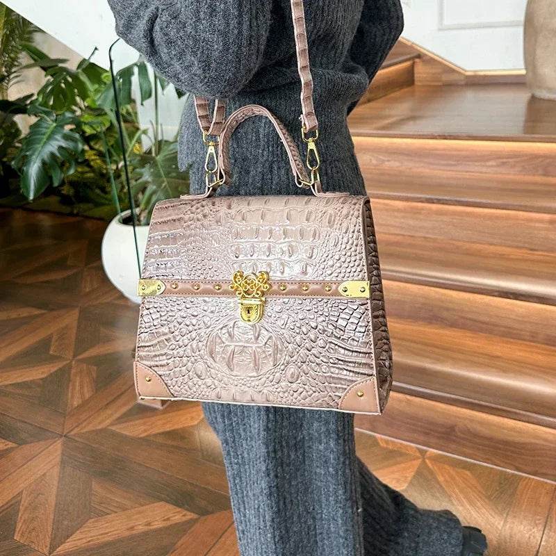 Designer Women Crocodile Pattern Crossbody Bag - Dressect