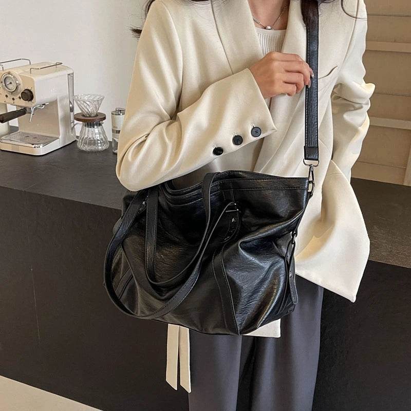 MOODS Large Sized Tote Bags For Women Soft PU Leather Pure Color Large Capacity Shopper Shoulder Crossbody Bag Quality Handbags - Dressect