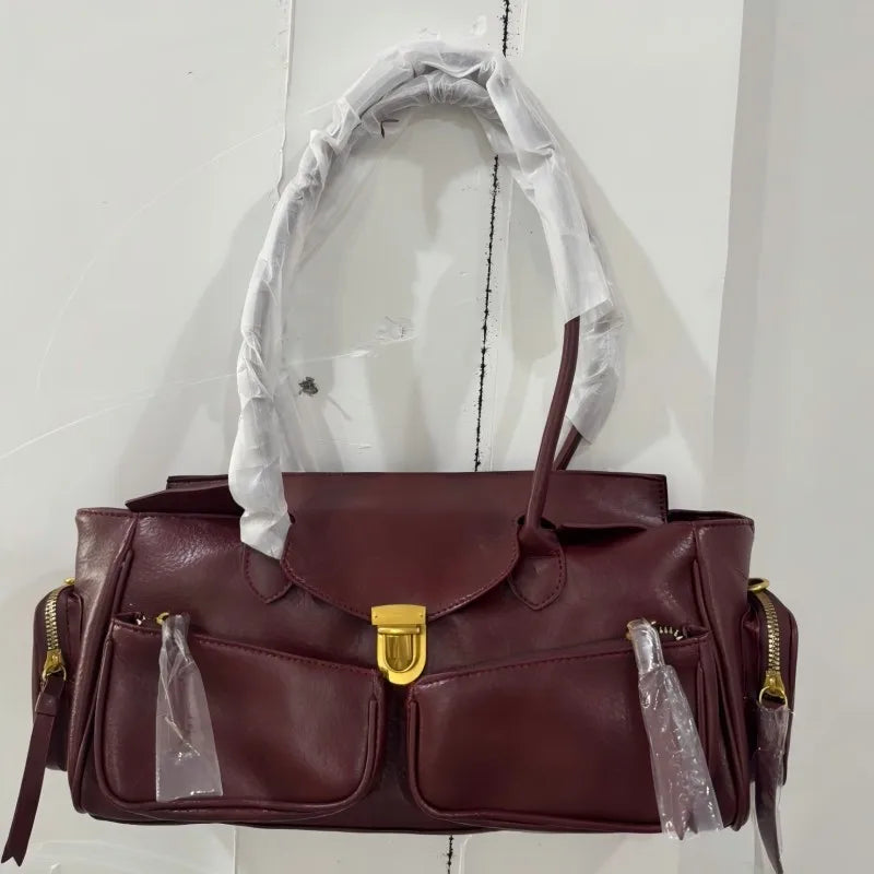 Vintage Style Versatile Handbag Multi-pocket Motorcycle Bag Luxury Designer Handbag
