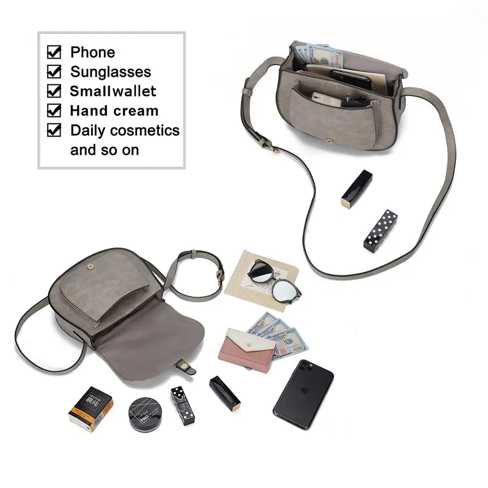 Besty Bewildered Crossbody Bag for Women Small Satchel and Shoulder Bag Vintage Saddle Vegan Leather