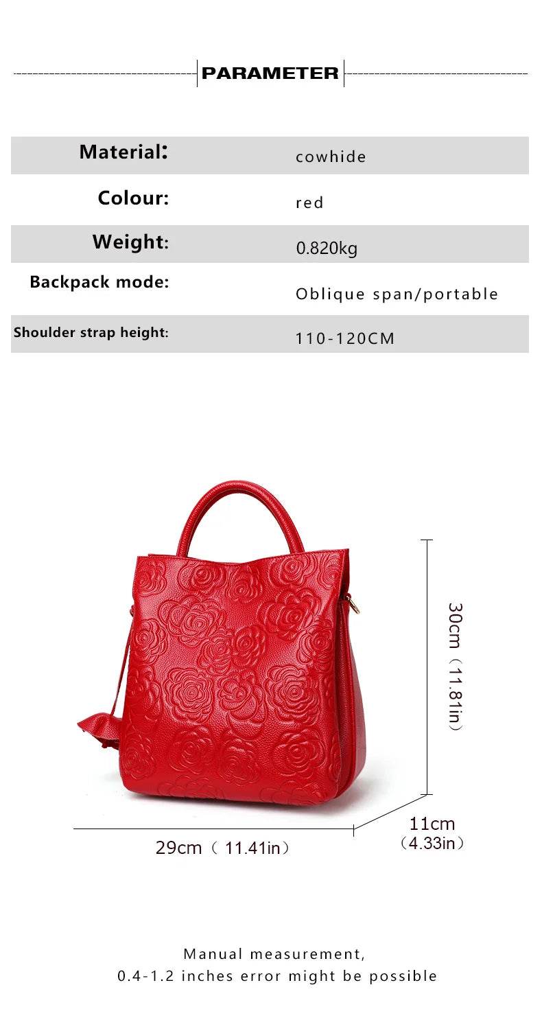 Classic embossed women's bag leather pit bag, large capacity top cowhide cross-body bag - Dressect