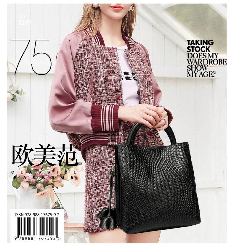 New women's handbag, large capacity woven texture bucket bag, multiple colors - Dressect