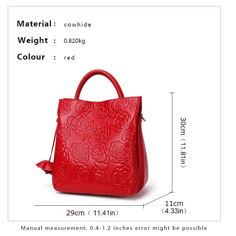 Classic embossed women's bag leather pit bag, large capacity top cowhide cross-body bag - Dressect