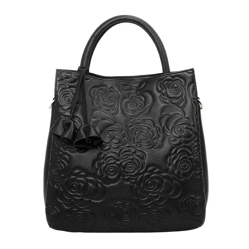 Classic embossed women's bag leather pit bag, large capacity top cowhide cross-body bag - Dressect