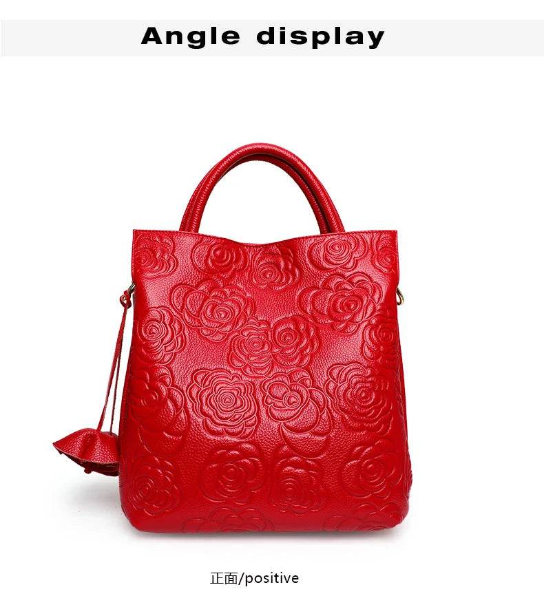 Classic embossed women's bag leather pit bag, large capacity top cowhide cross-body bag - Dressect
