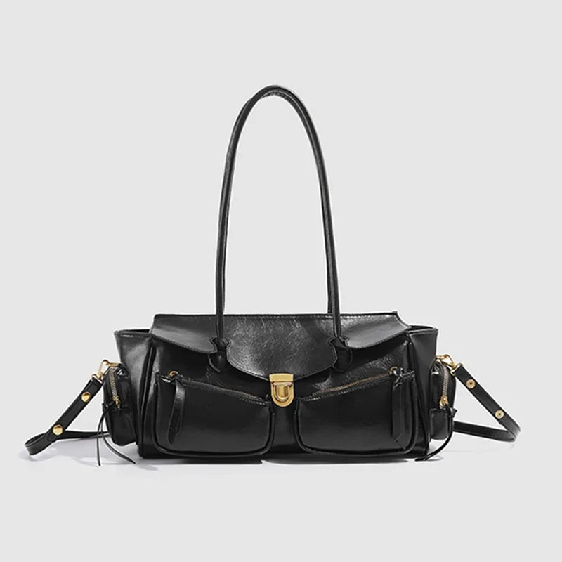 Vintage Style Versatile Handbag Multi-pocket Motorcycle Bag Luxury Designer Handbag