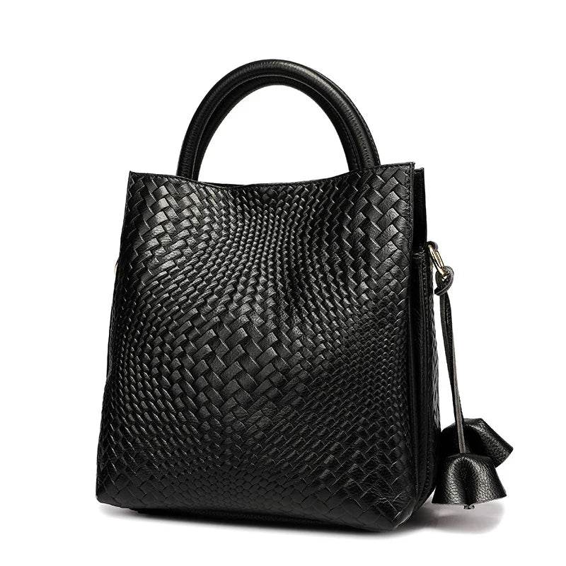 New women's handbag, large capacity woven texture bucket bag, multiple colors - Dressect