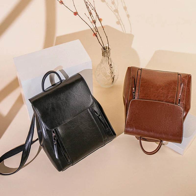 Women Backpack Cross body Shoulder Bag Genuine Leather Female Natural Skin Book Laptop Rucksack Messenger Bags - Dressect