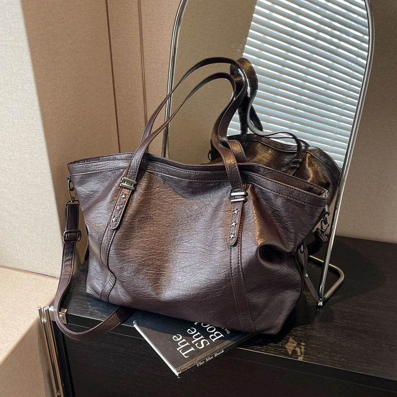 MOODS Large Sized Tote Bags For Women Soft PU Leather Pure Color Large Capacity Shopper Shoulder Crossbody Bag Quality Handbags - Dressect