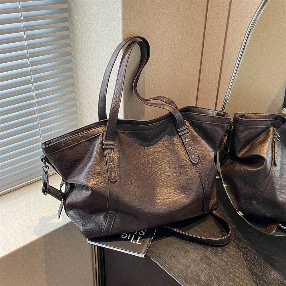 MOODS Large Sized Tote Bags For Women Soft PU Leather Pure Color Large Capacity Shopper Shoulder Crossbody Bag Quality Handbags - Dressect