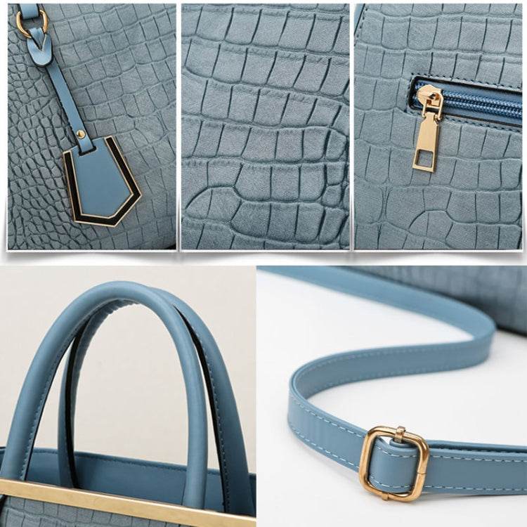 Women Stone Pattern Patchwork Handbag Shoulder Bag Crossbody Bag(Blue) - Dressect