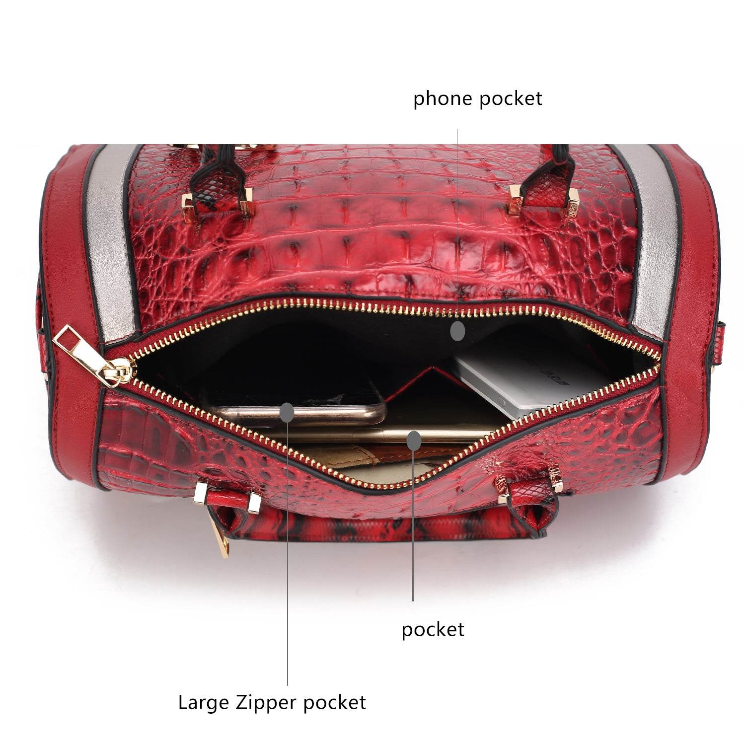 MKF Collection Eleanor Faux Crocodile-Embossed Satchel Bag by Mia K - Dressect
