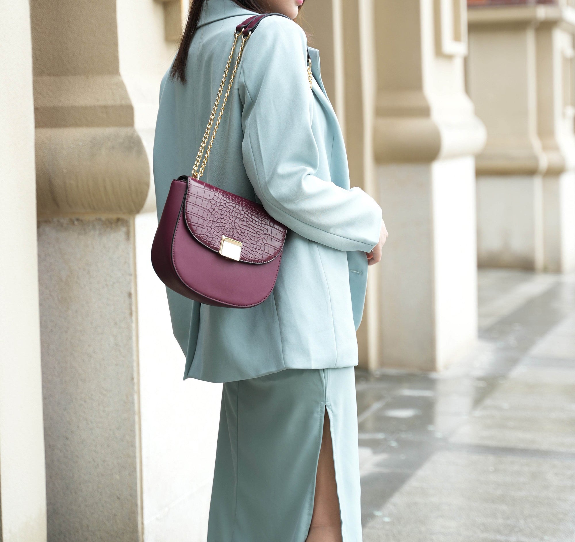 Brooklyn Crocodile Embossed Vegan Leather Women Shoulder Handbag - Dressect