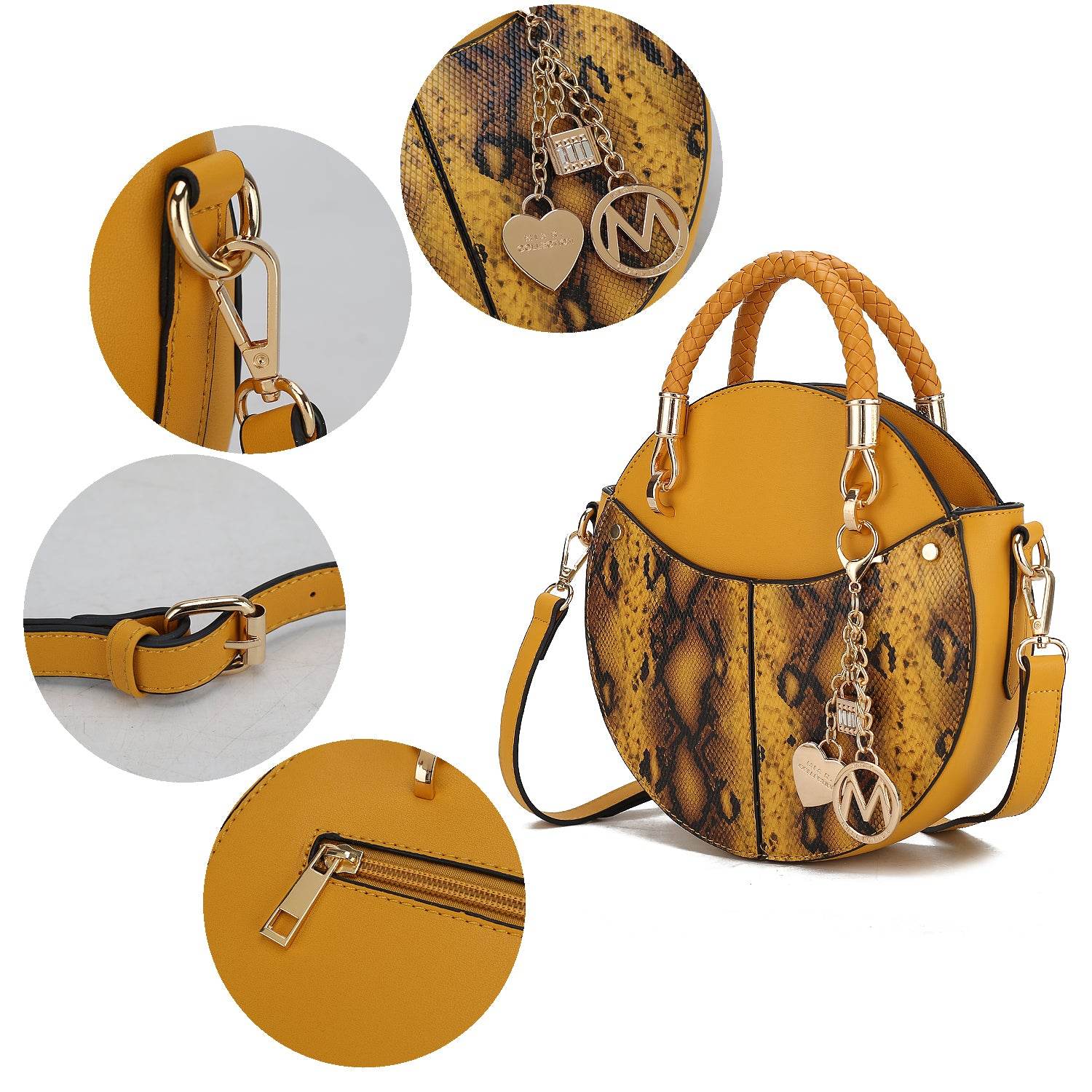 Camille Faux Snakeskin Vegan Leather Women Round Crossbody Bag - Dressect