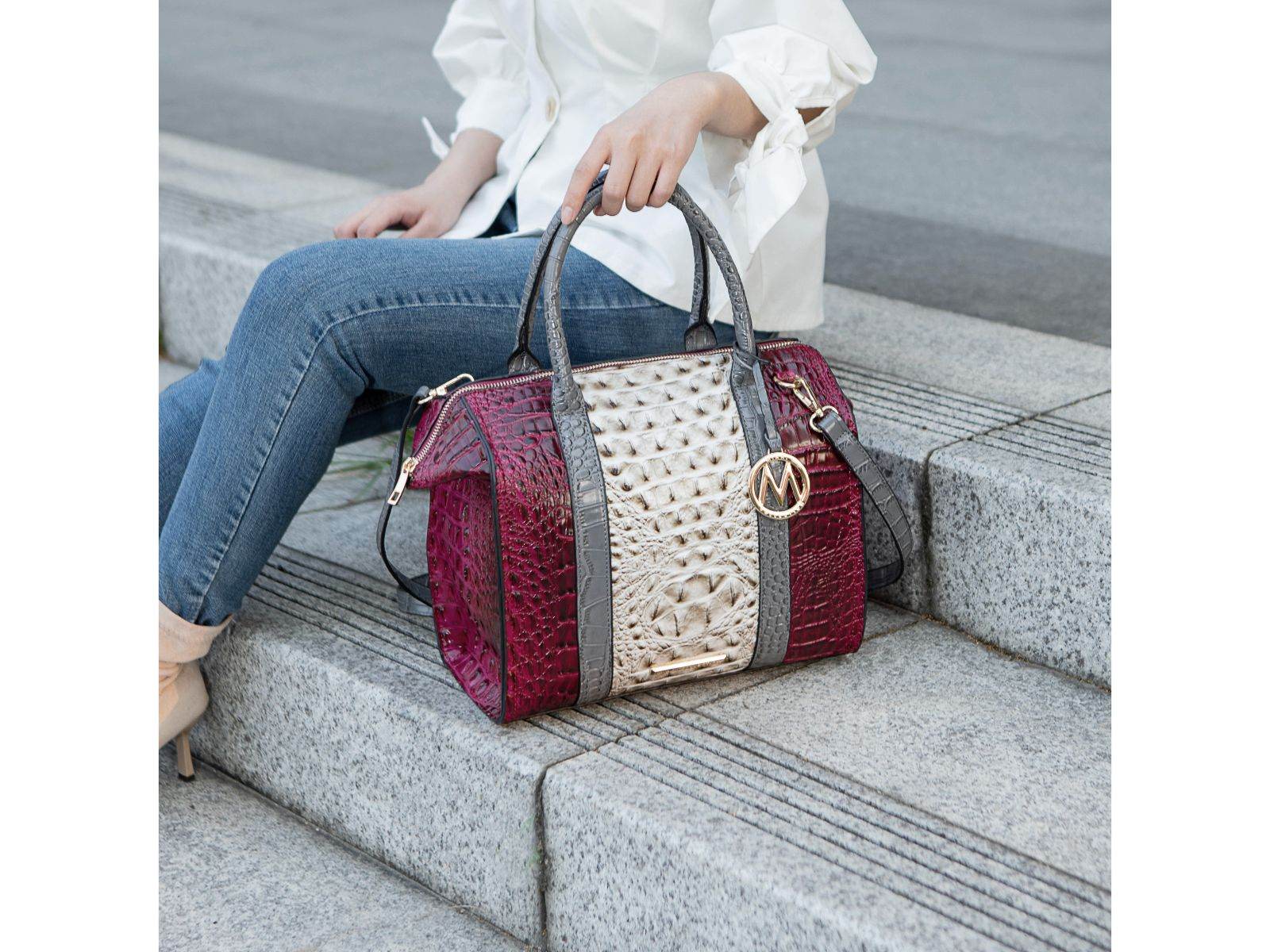 Ember Faux Crocodile-Embossed Vegan Leather Women Satchel Bag - Dressect