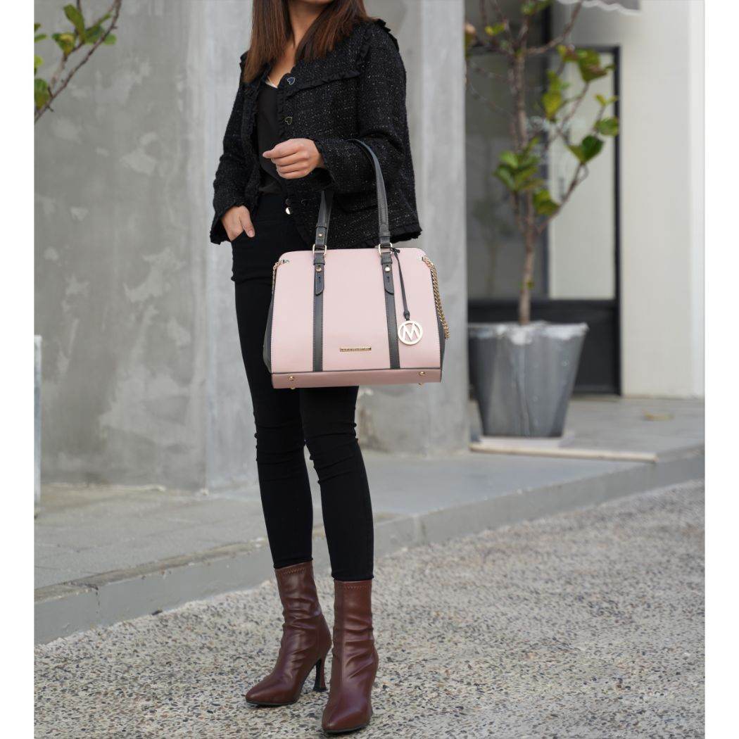 Amy Tote Handbag Color Block Vegan Leather Women - Dressect